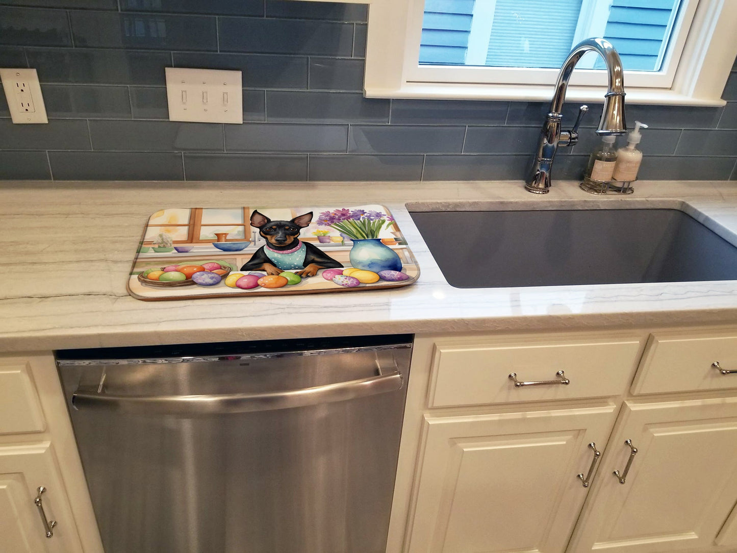 Decorating Easter Manchester Terrier Dish Drying Mat