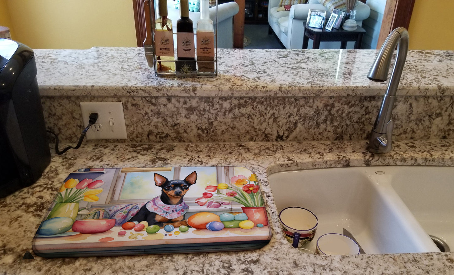 Decorating Easter Miniature Pinscher Dish Drying Mat