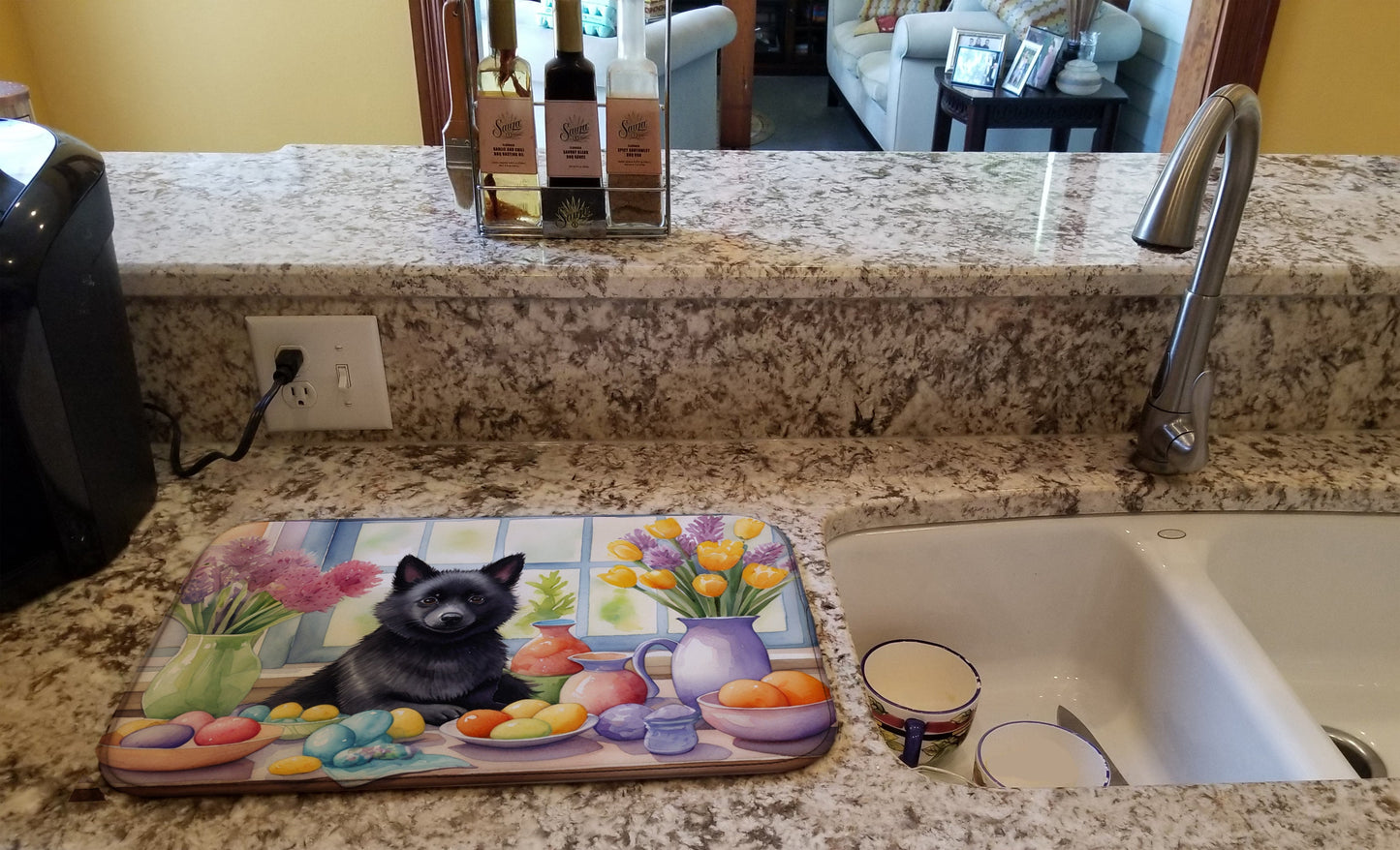 Decorating Easter Schipperke Dish Drying Mat