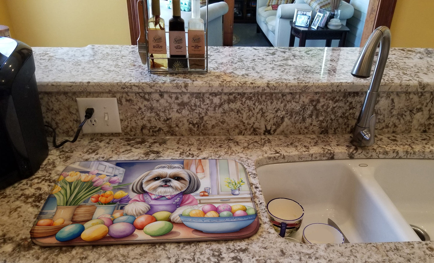Decorating Easter Shih Tzu Dish Drying Mat