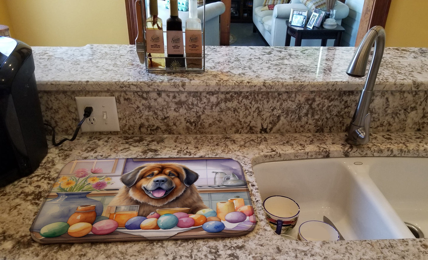 Decorating Easter Tibetan Mastiff Dish Drying Mat