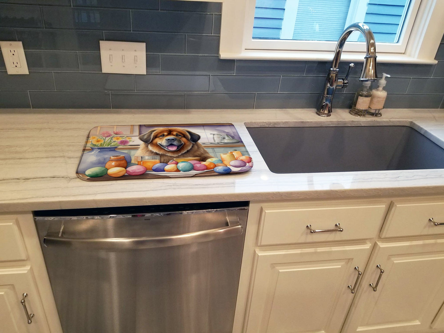 Decorating Easter Tibetan Mastiff Dish Drying Mat