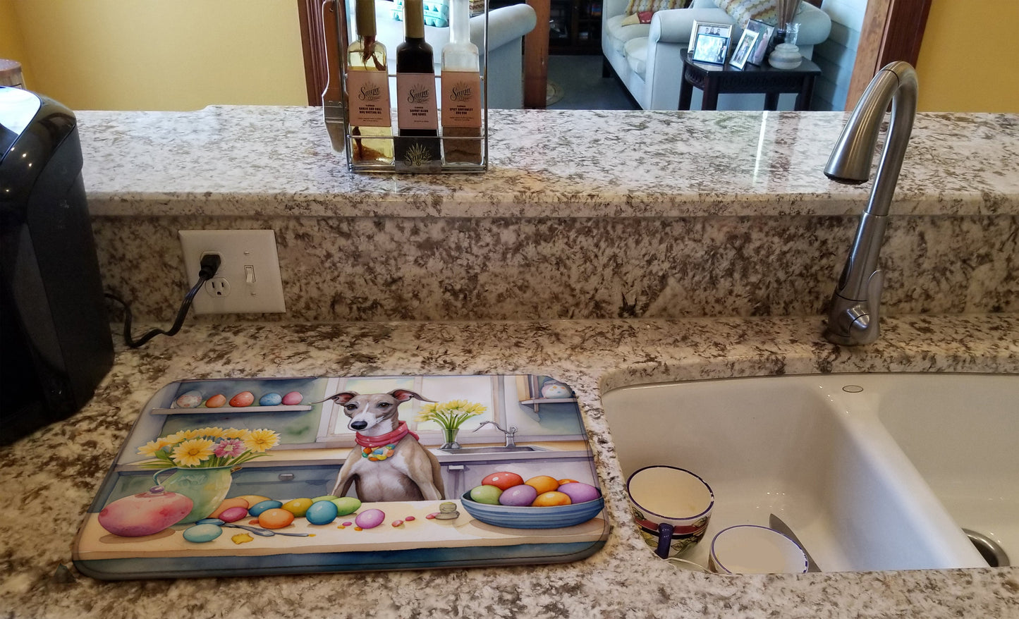 Decorating Easter Whippet Dish Drying Mat
