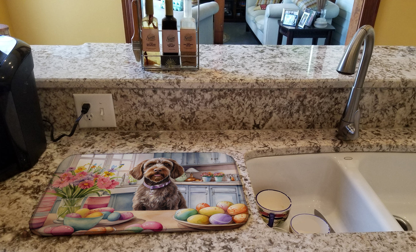Decorating Easter Wirehaired Pointing Griffon Dish Drying Mat
