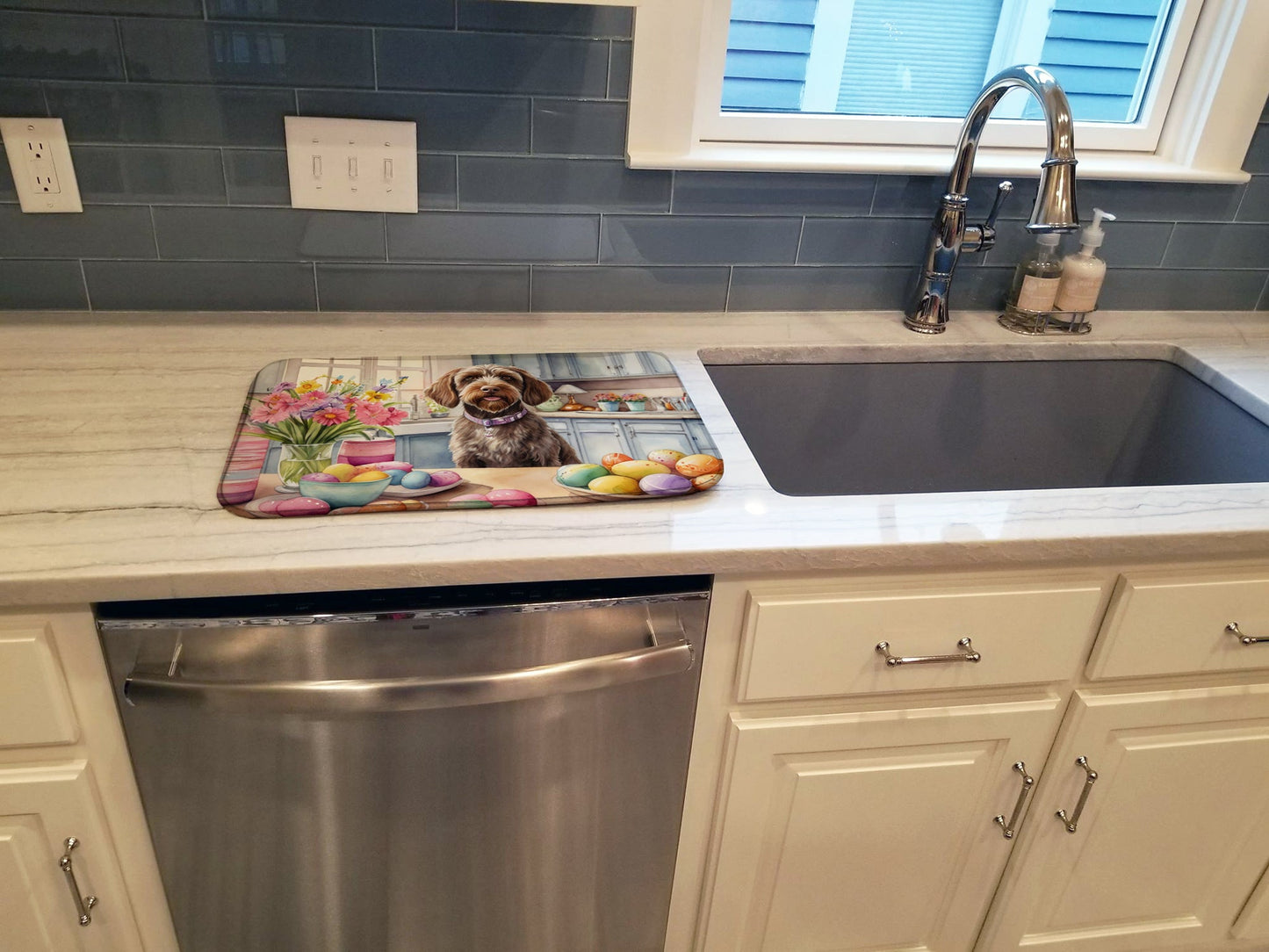 Decorating Easter Wirehaired Pointing Griffon Dish Drying Mat