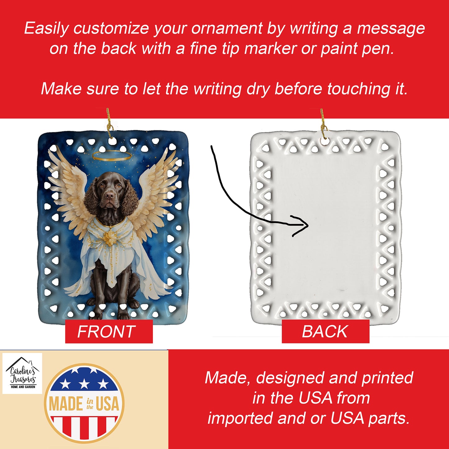 American Water Spaniel My Angel Porcelain Ornament