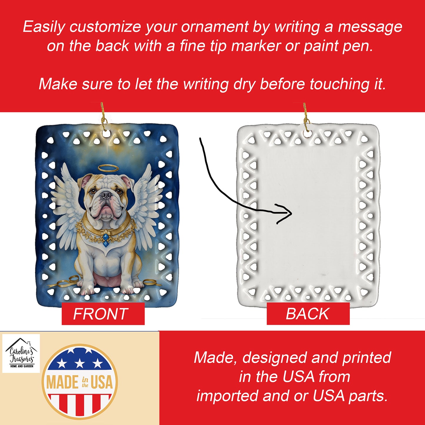 English Bulldog My Angel Porcelain Ornament