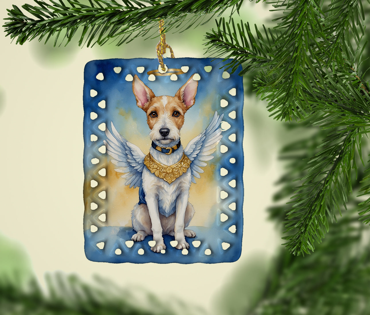 Fox Terrier My Angel Porcelain Ornament