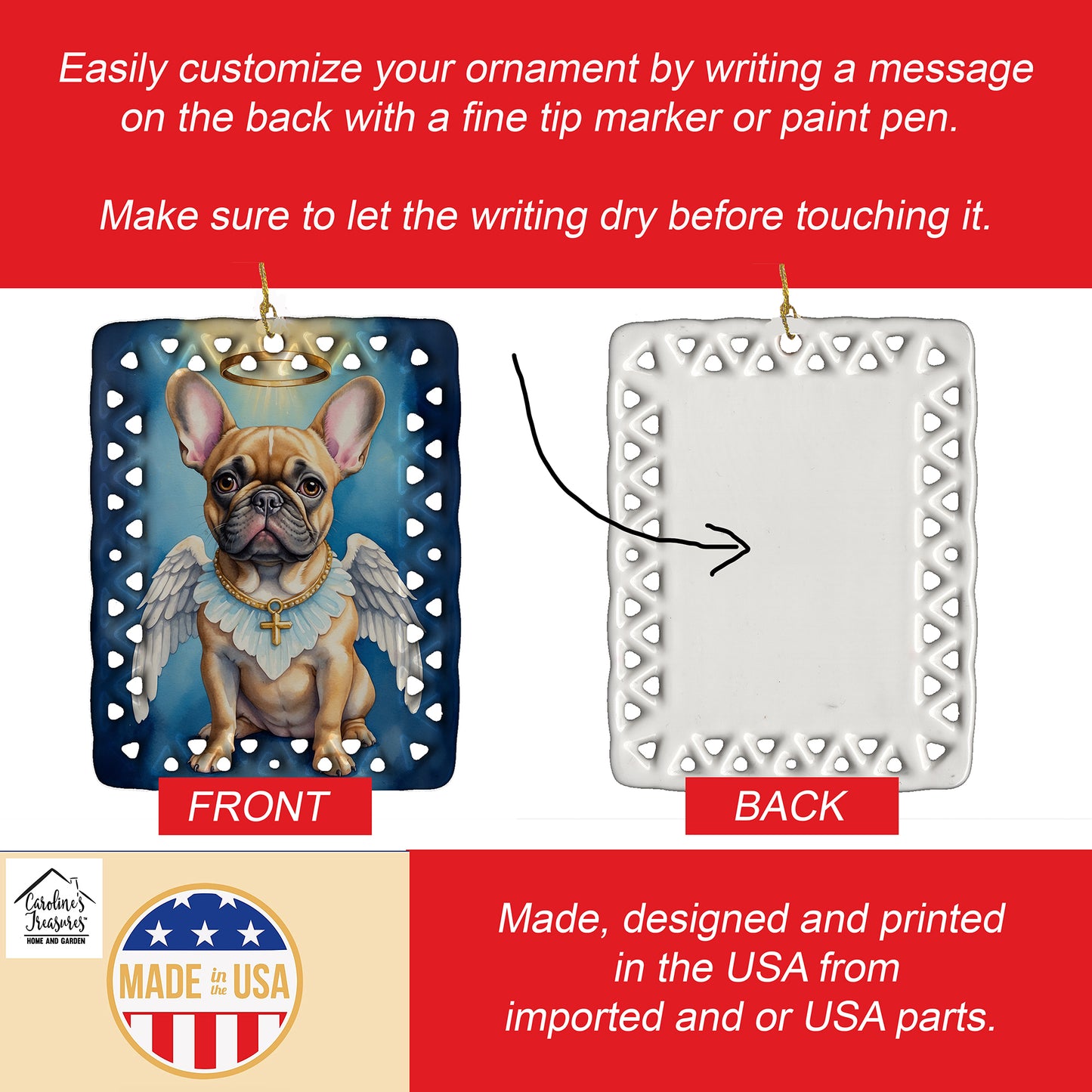 French Bulldog My Angel Porcelain Ornament