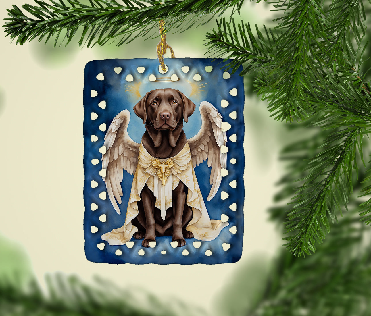 Chocolate Labrador Retriever My Angel Porcelain Ornament