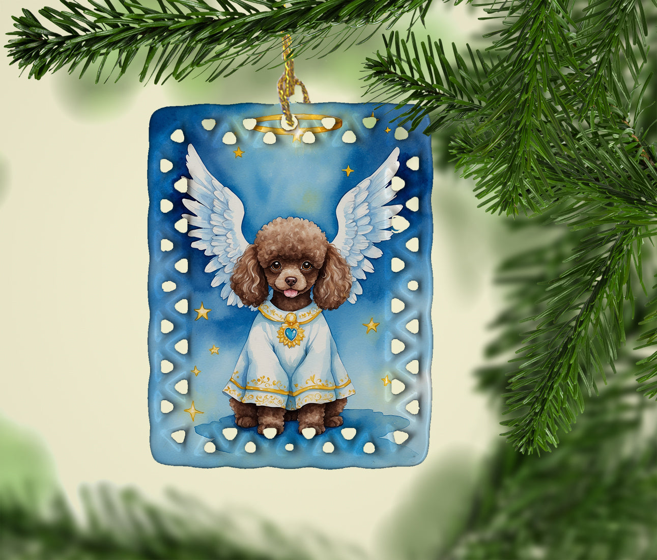 Chocolate Poodle My Angel Porcelain Ornament