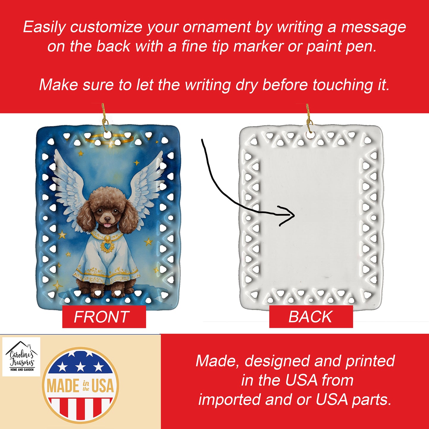 Chocolate Poodle My Angel Porcelain Ornament