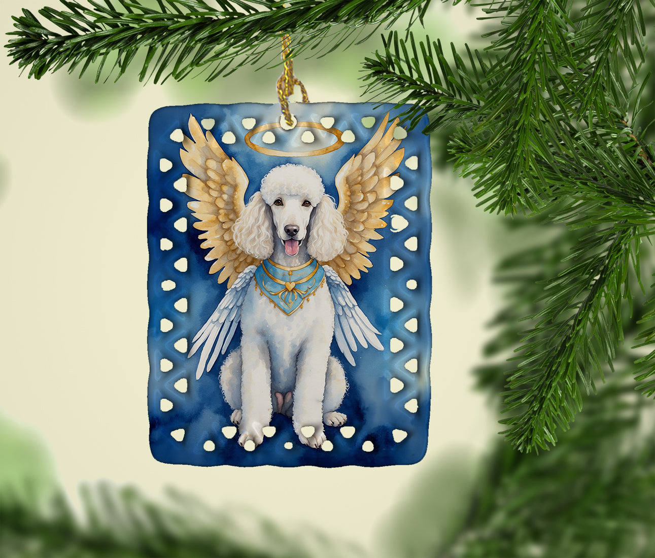 White Poodle My Angel Porcelain Ornament