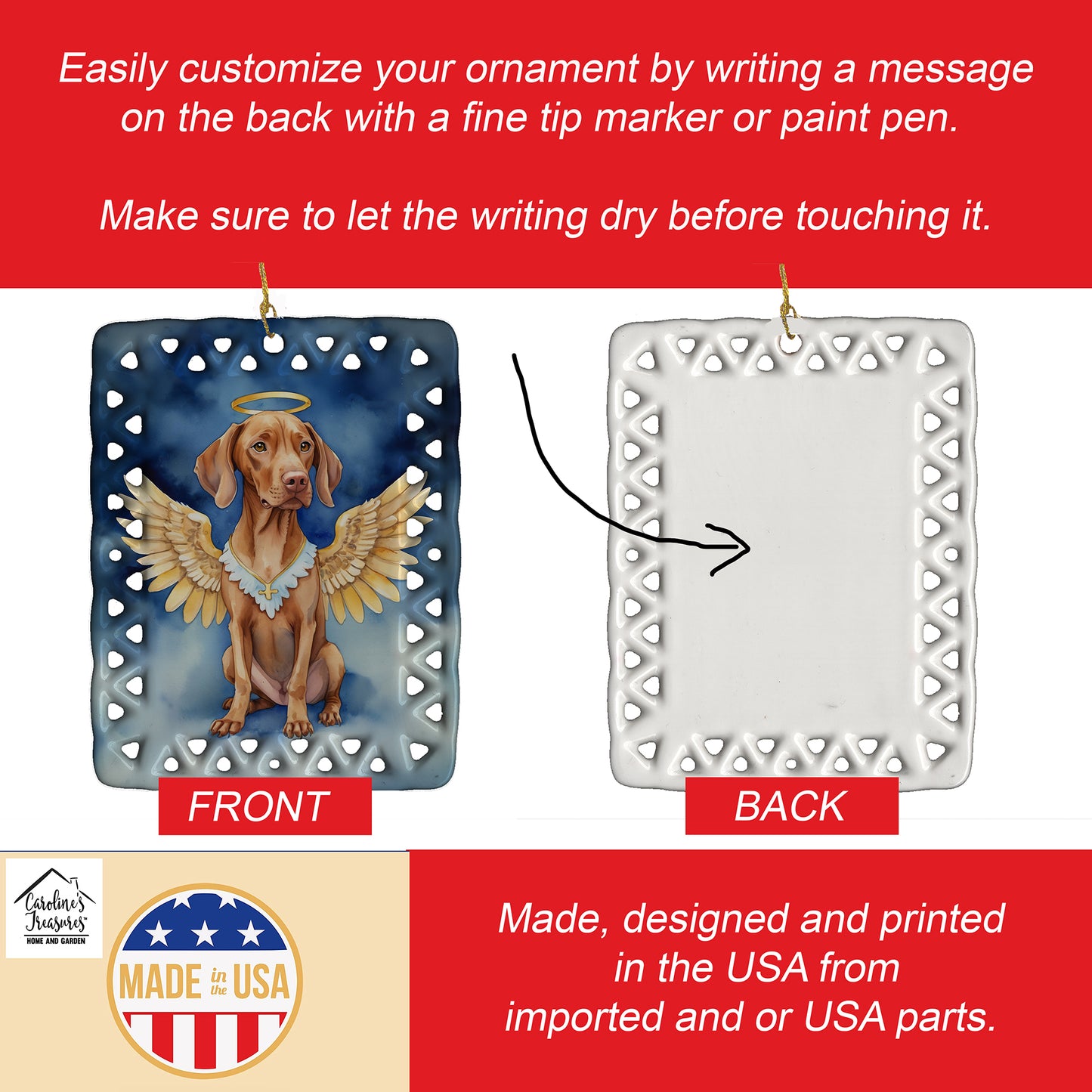 Vizsla My Angel Porcelain Ornament