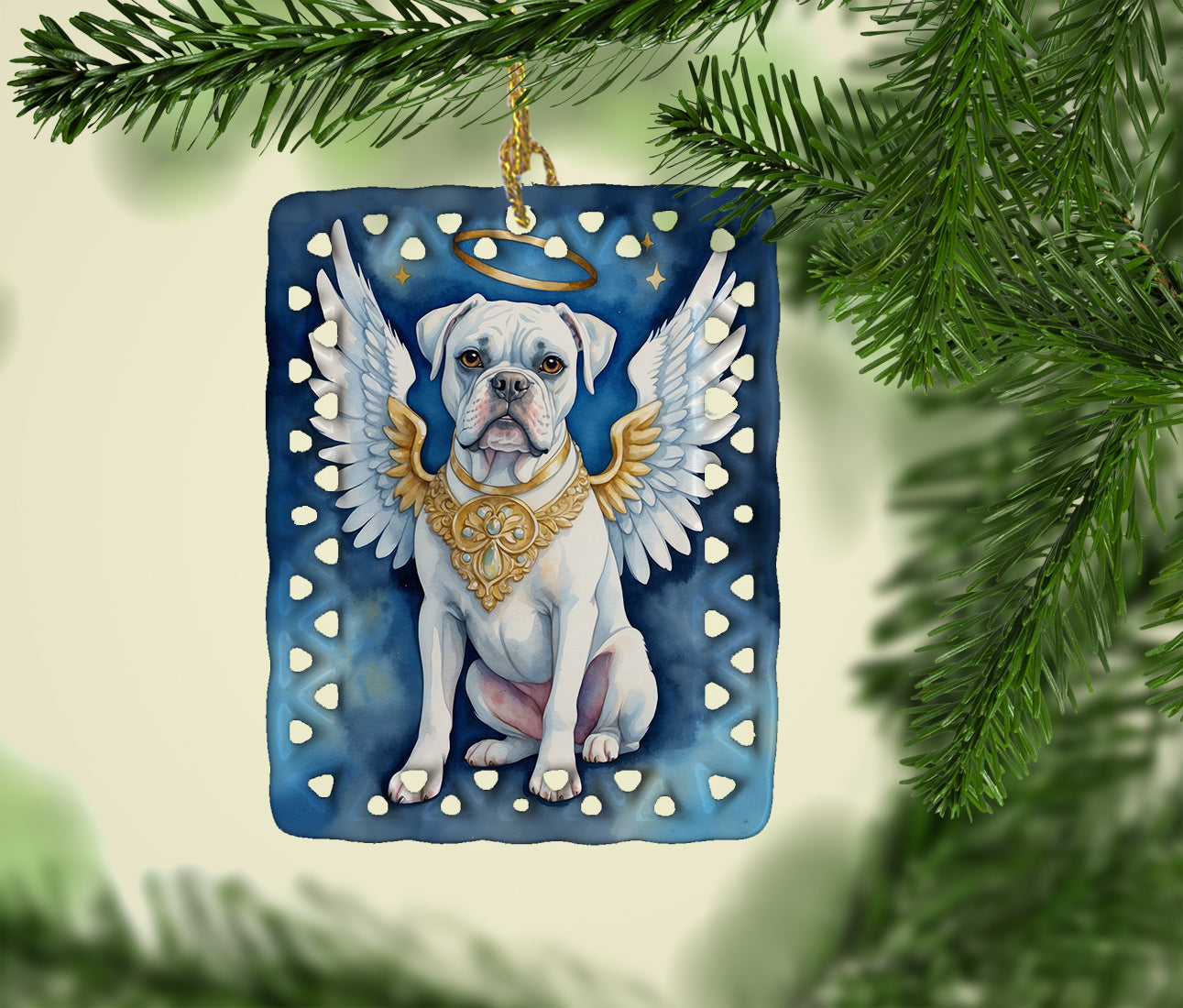 White Boxer My Angel Porcelain Ornament