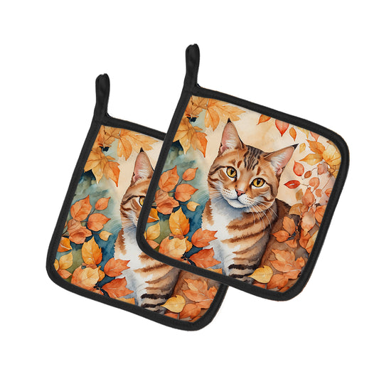 Buy this Aegean Cat in Fall Leaves Pair of Pot Holders