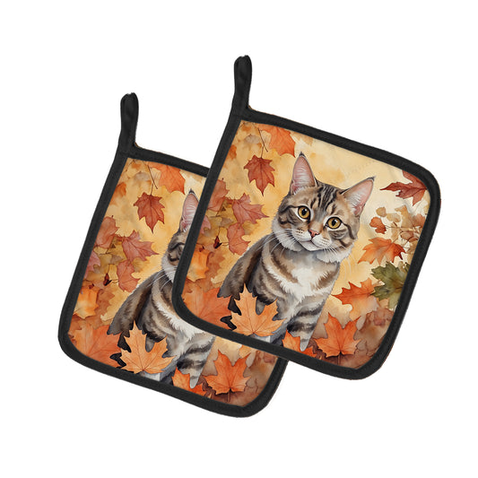 Buy this American Bobtail Cat in Fall Leaves Pair of Pot Holders