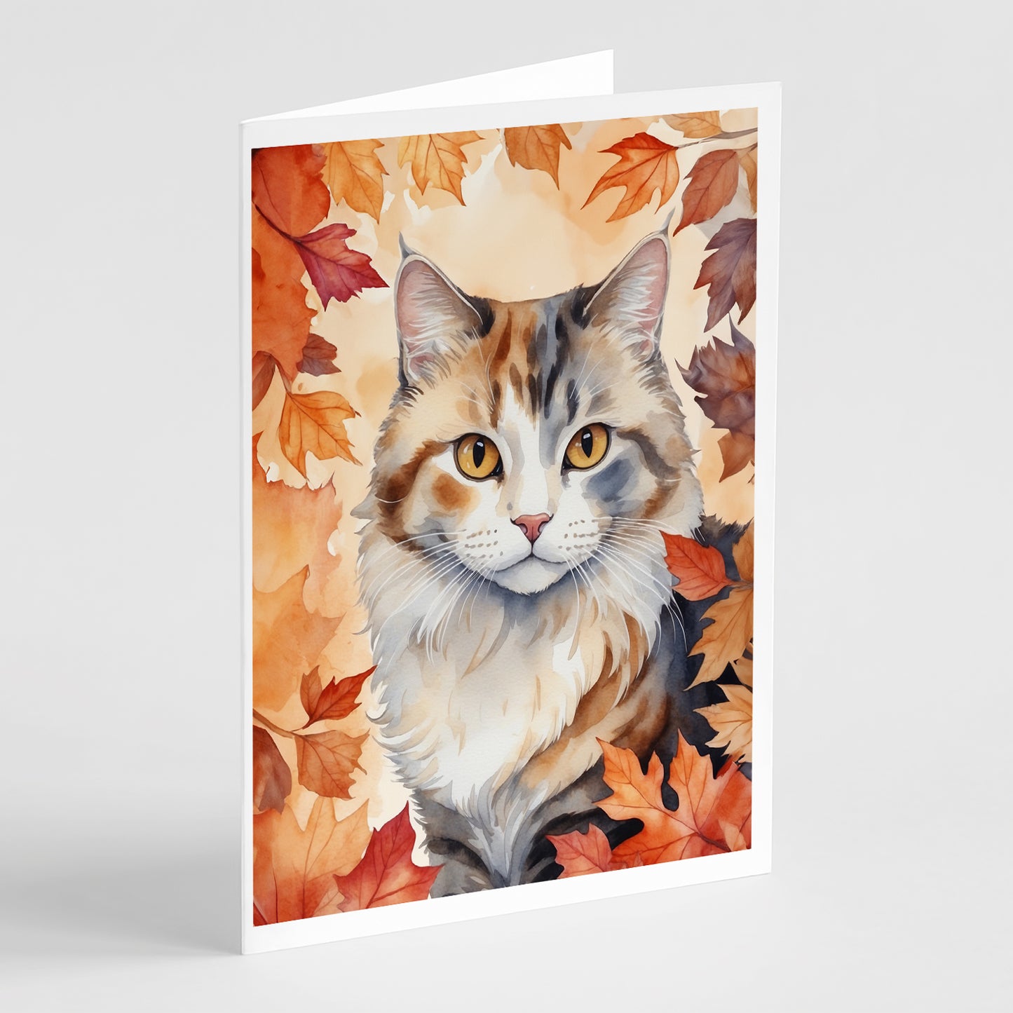 Buy this American Curl Cat in Fall Leaves Greeting Cards Pack of 8