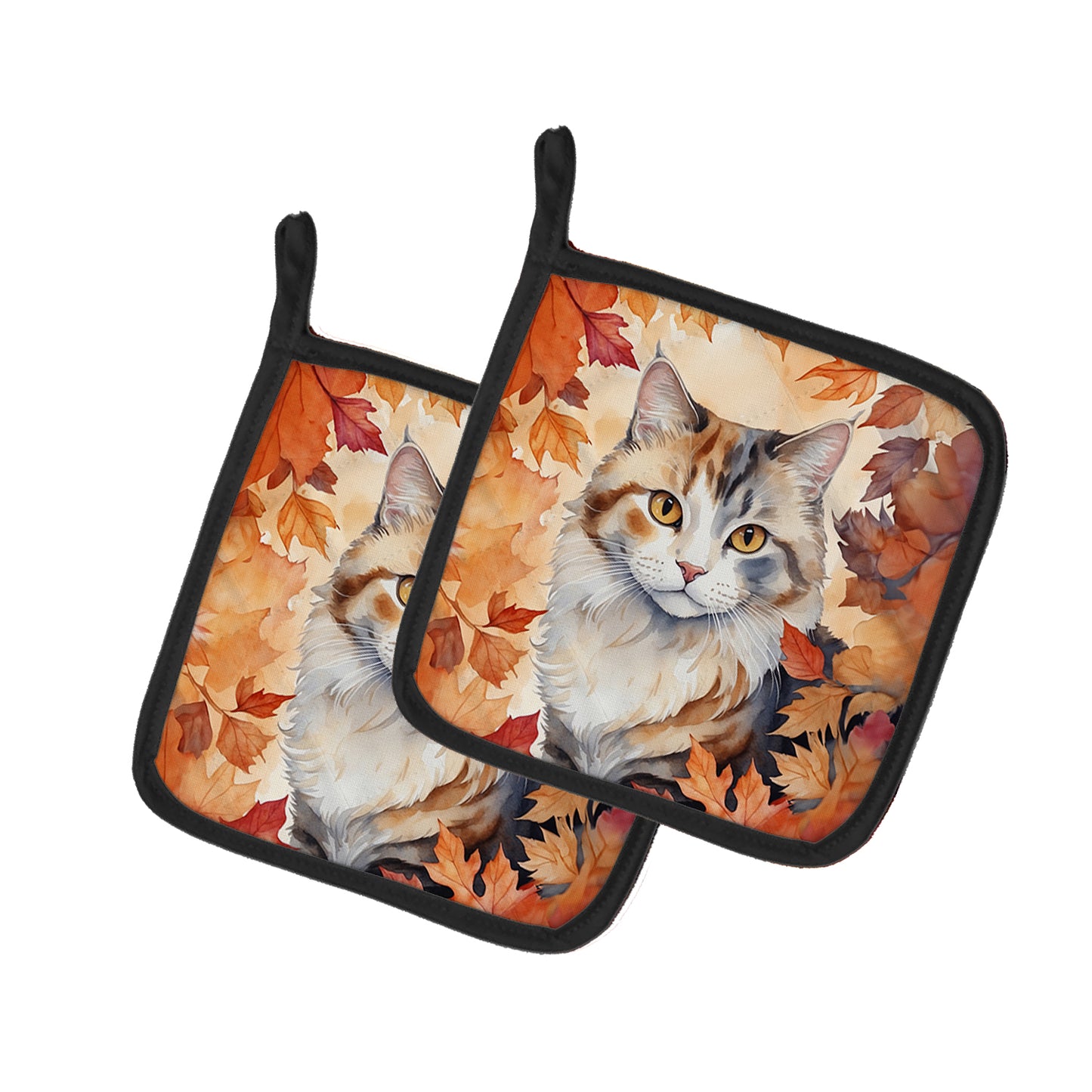 Buy this American Curl Cat in Fall Leaves Pair of Pot Holders