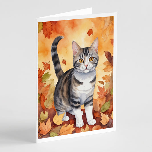 Buy this American Wirehair Cat in Fall Leaves Greeting Cards Pack of 8
