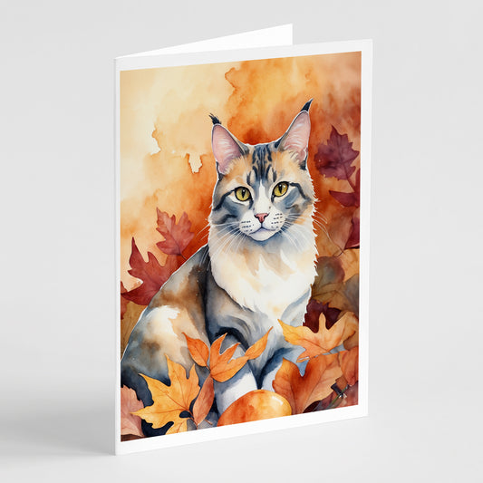 Buy this Aphrodite Giant Cat in Fall Leaves Greeting Cards Pack of 8