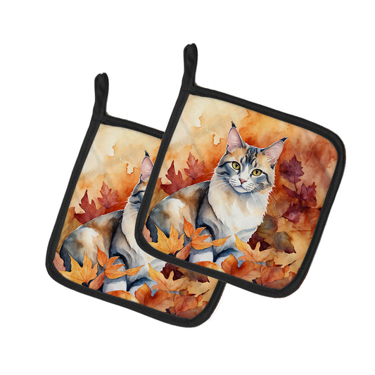 Buy this Aphrodite Giant Cat in Fall Leaves Pair of Pot Holders