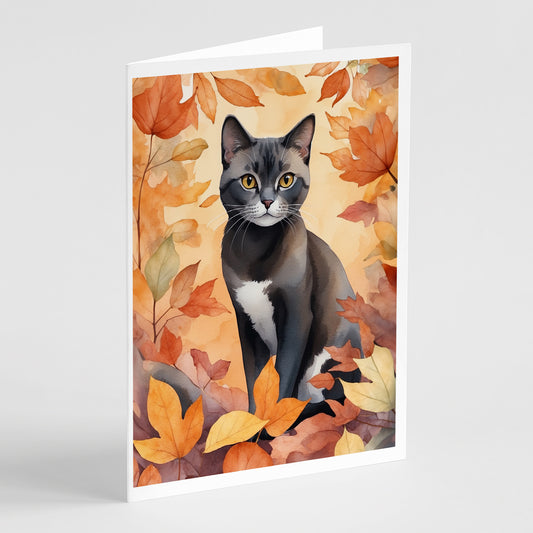 Buy this Asian Cat in Fall Leaves Greeting Cards Pack of 8