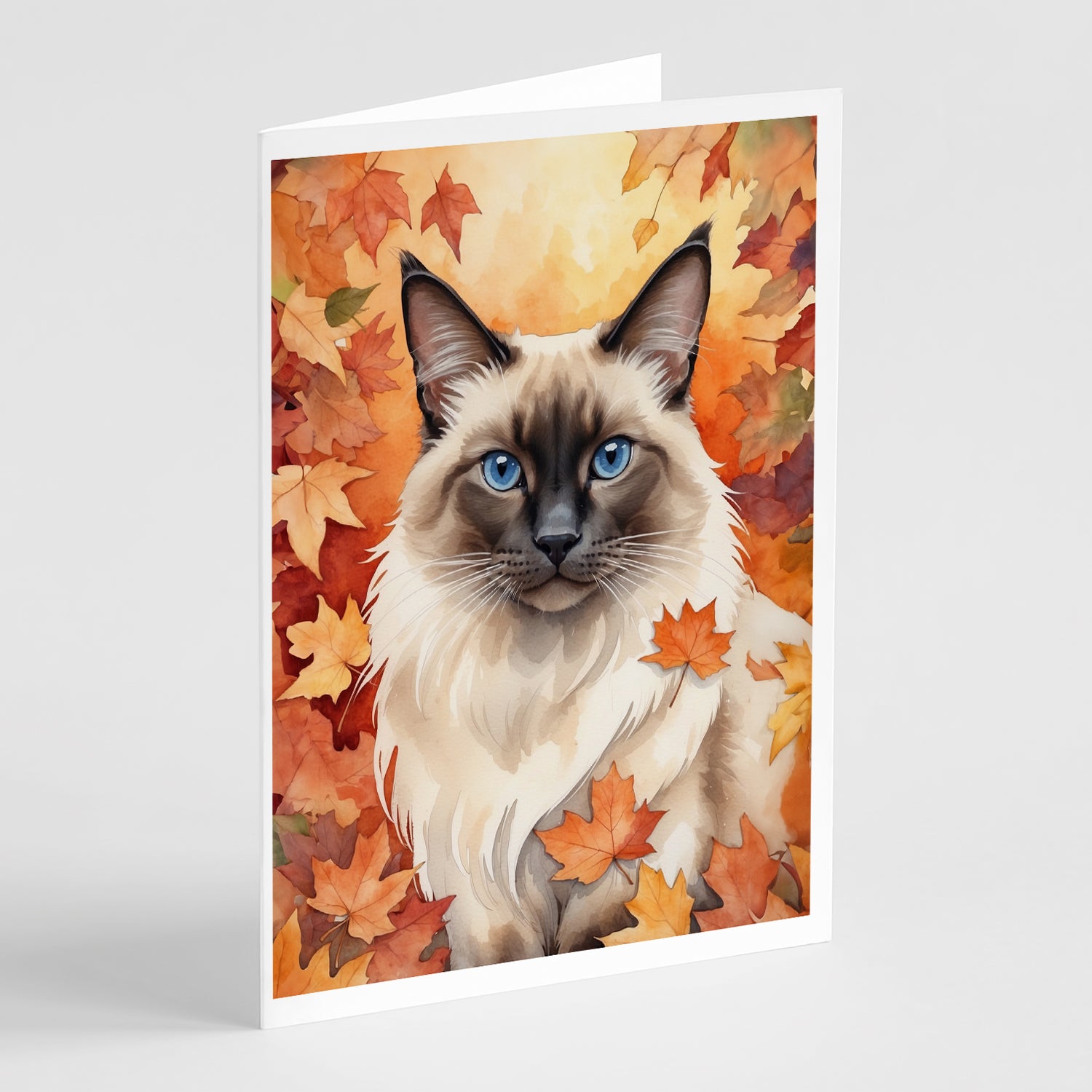 Buy this Balinese Cat in Fall Leaves Greeting Cards Pack of 8