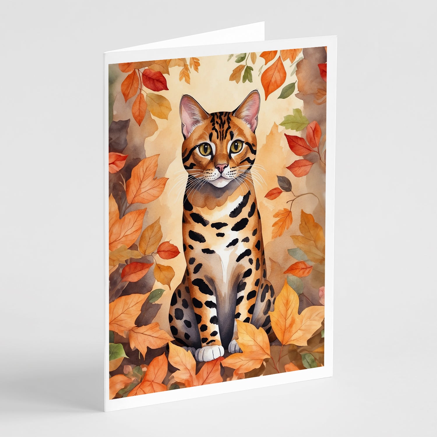 Buy this Bengal Cat in Fall Leaves Greeting Cards Pack of 8