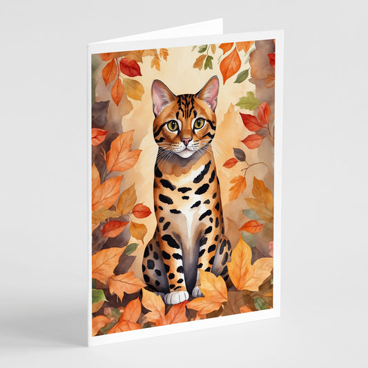 Buy this Bengal Cat in Fall Leaves Greeting Cards Pack of 8