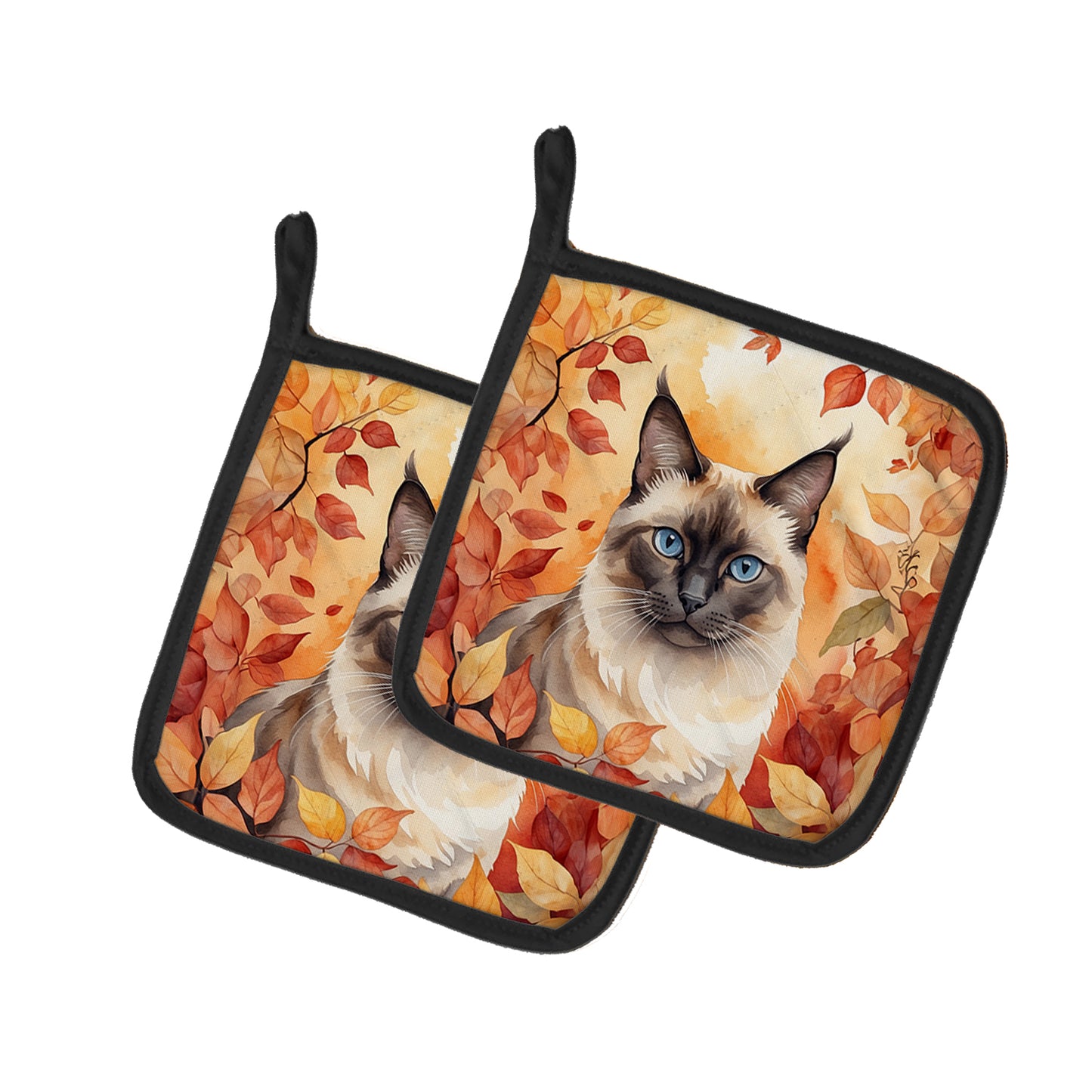 Buy this Birman Cat in Fall Leaves Pair of Pot Holders