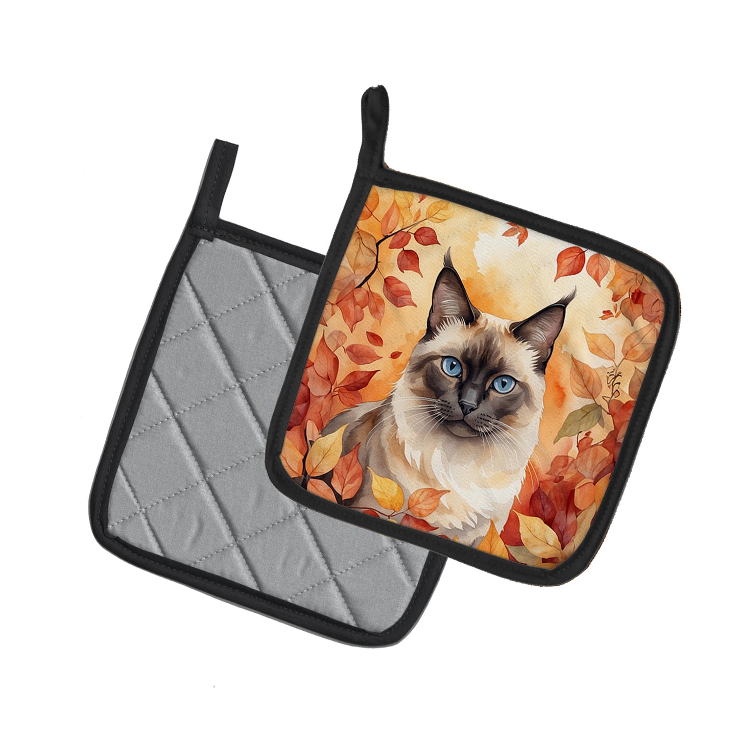 Birman Cat in Fall Leaves Pair of Pot Holders