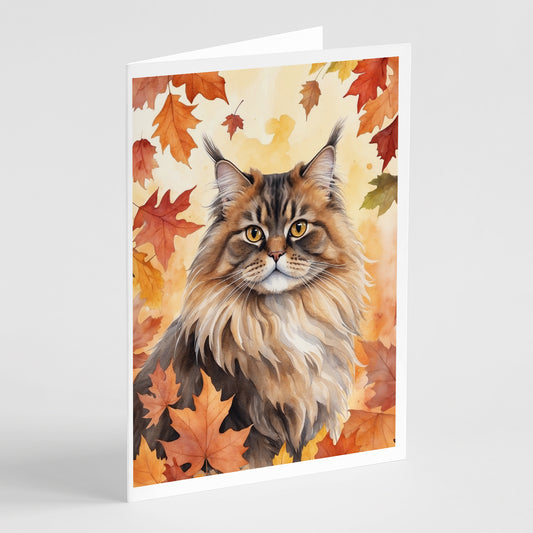 Buy this British Longhair Cat in Fall Leaves Greeting Cards Pack of 8