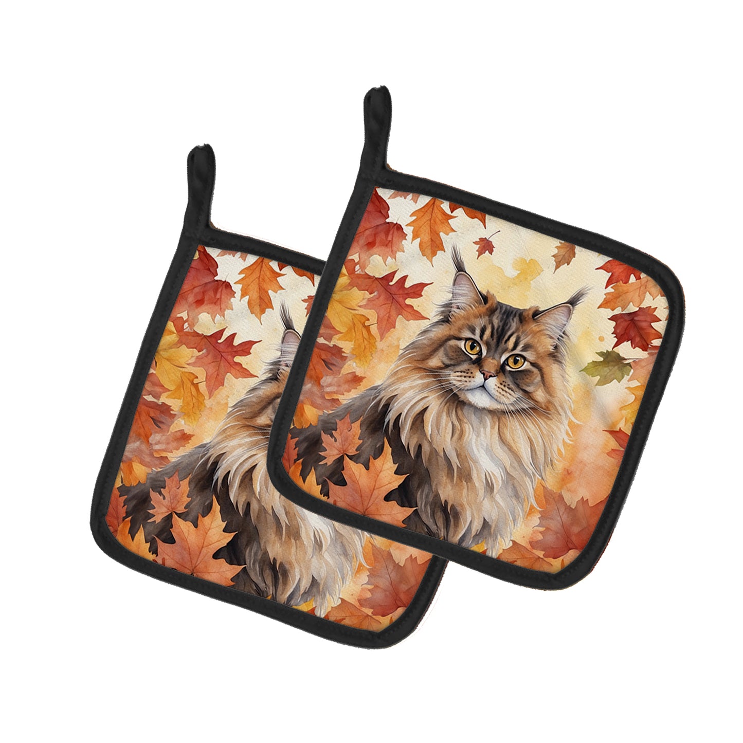 Buy this British Longhair Cat in Fall Leaves Pair of Pot Holders
