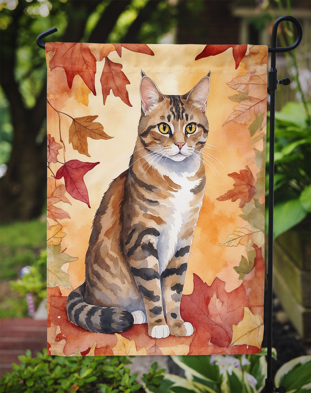 California Spangled Cat in Fall Leaves Garden Flag