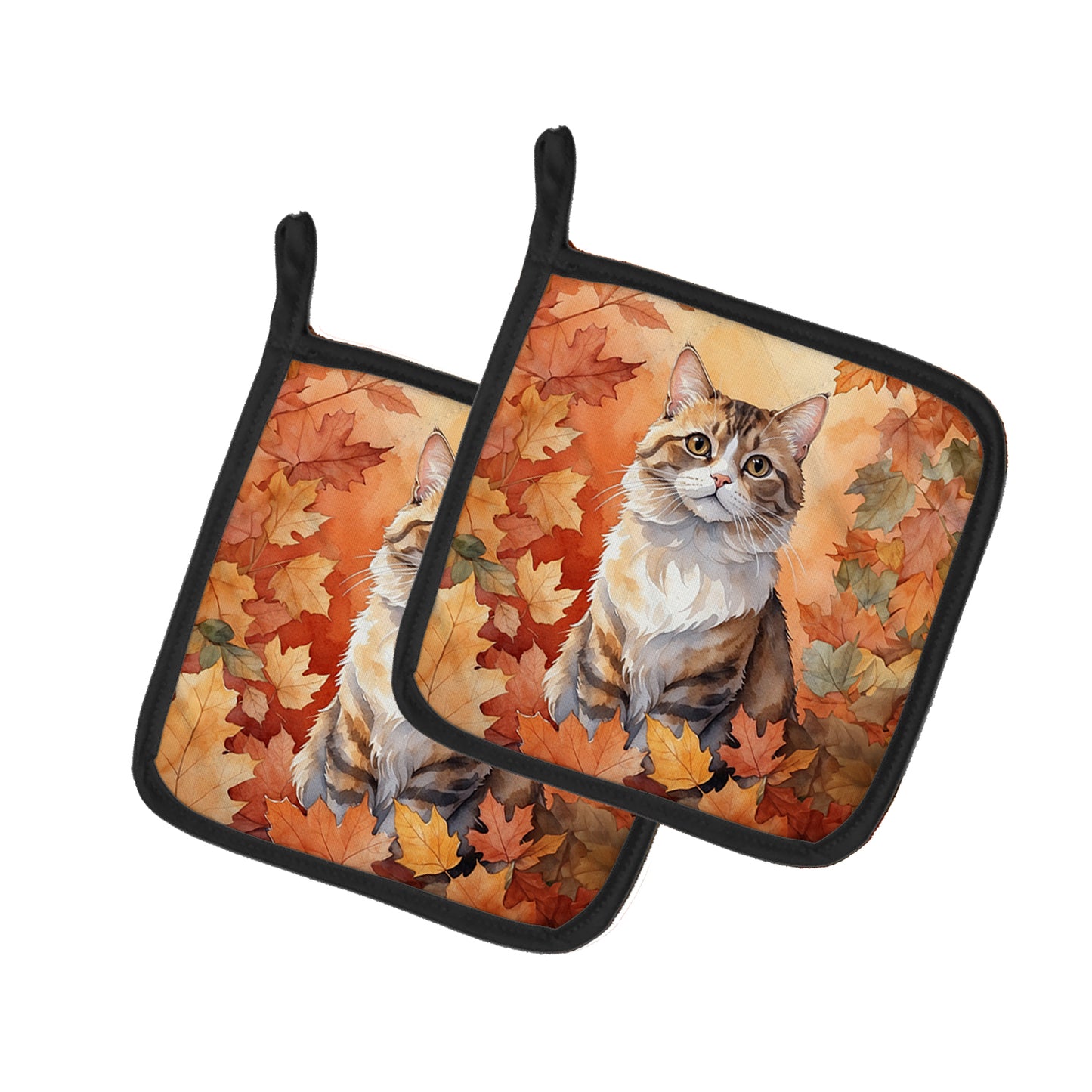 Buy this Chantilly Tiffany Cat in Fall Leaves Pair of Pot Holders