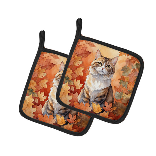 Buy this Chantilly Tiffany Cat in Fall Leaves Pair of Pot Holders