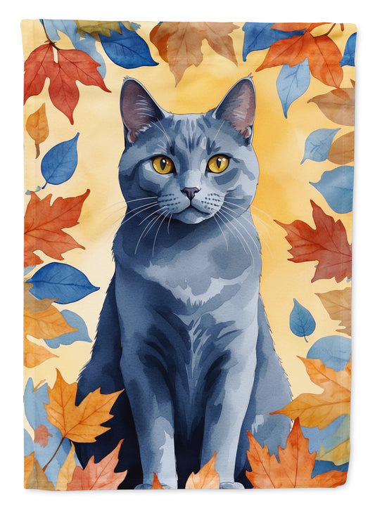 Buy this Chartreux Cat in Fall Leaves Garden Flag