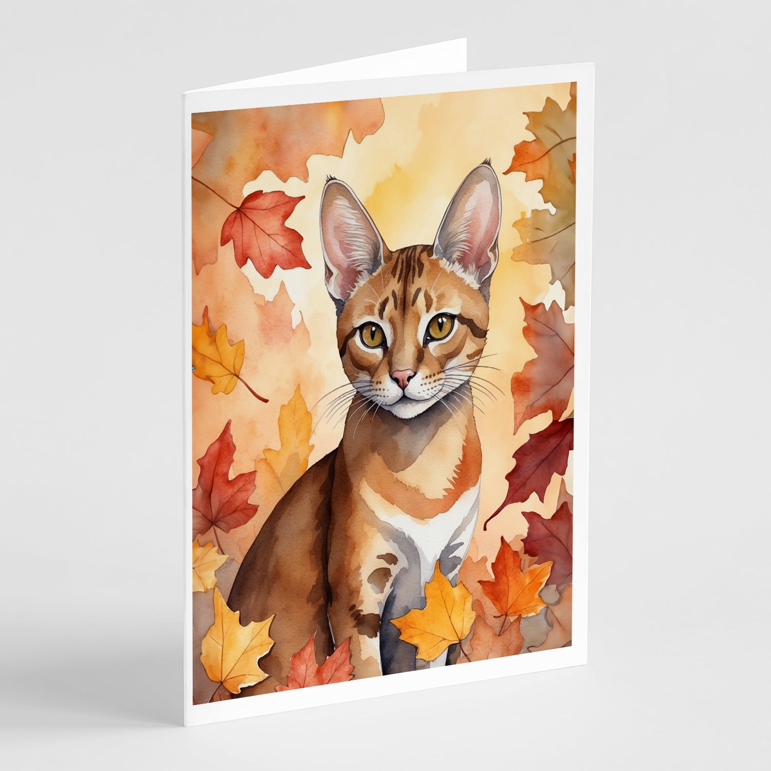 Buy this Chausie Cat in Fall Leaves Greeting Cards Pack of 8