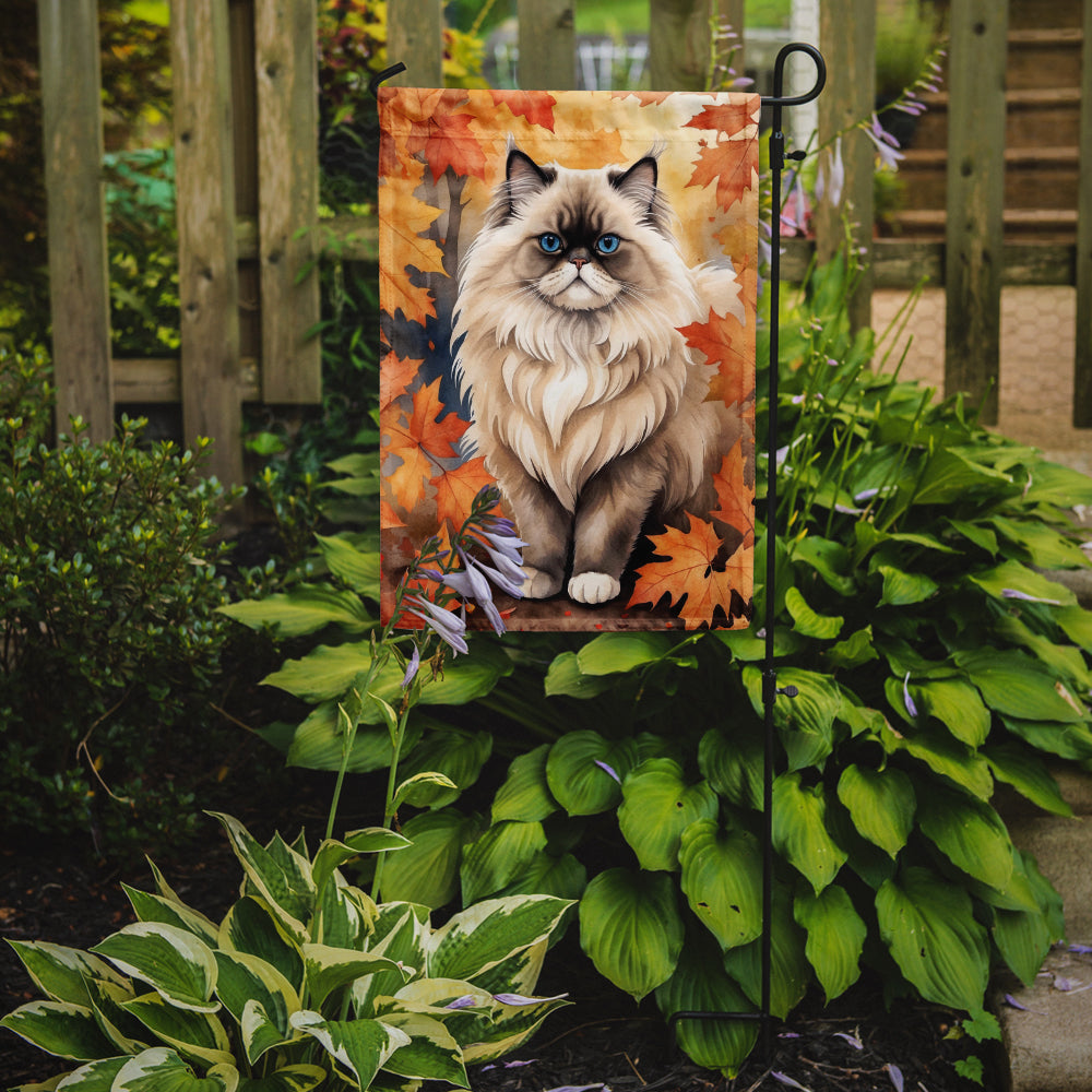 Colorpoint Longhair Cat in Fall Leaves Garden Flag
