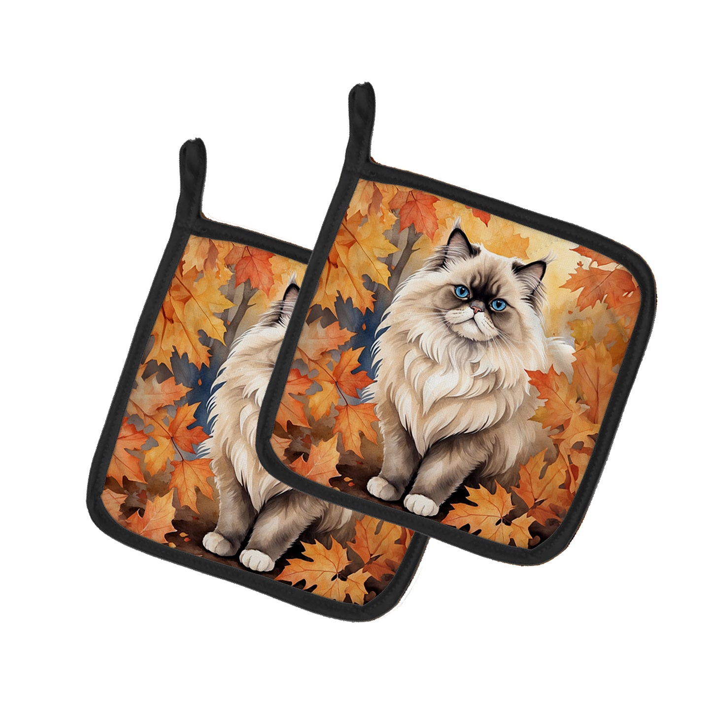 Buy this Colorpoint Longhair Cat in Fall Leaves Pair of Pot Holders