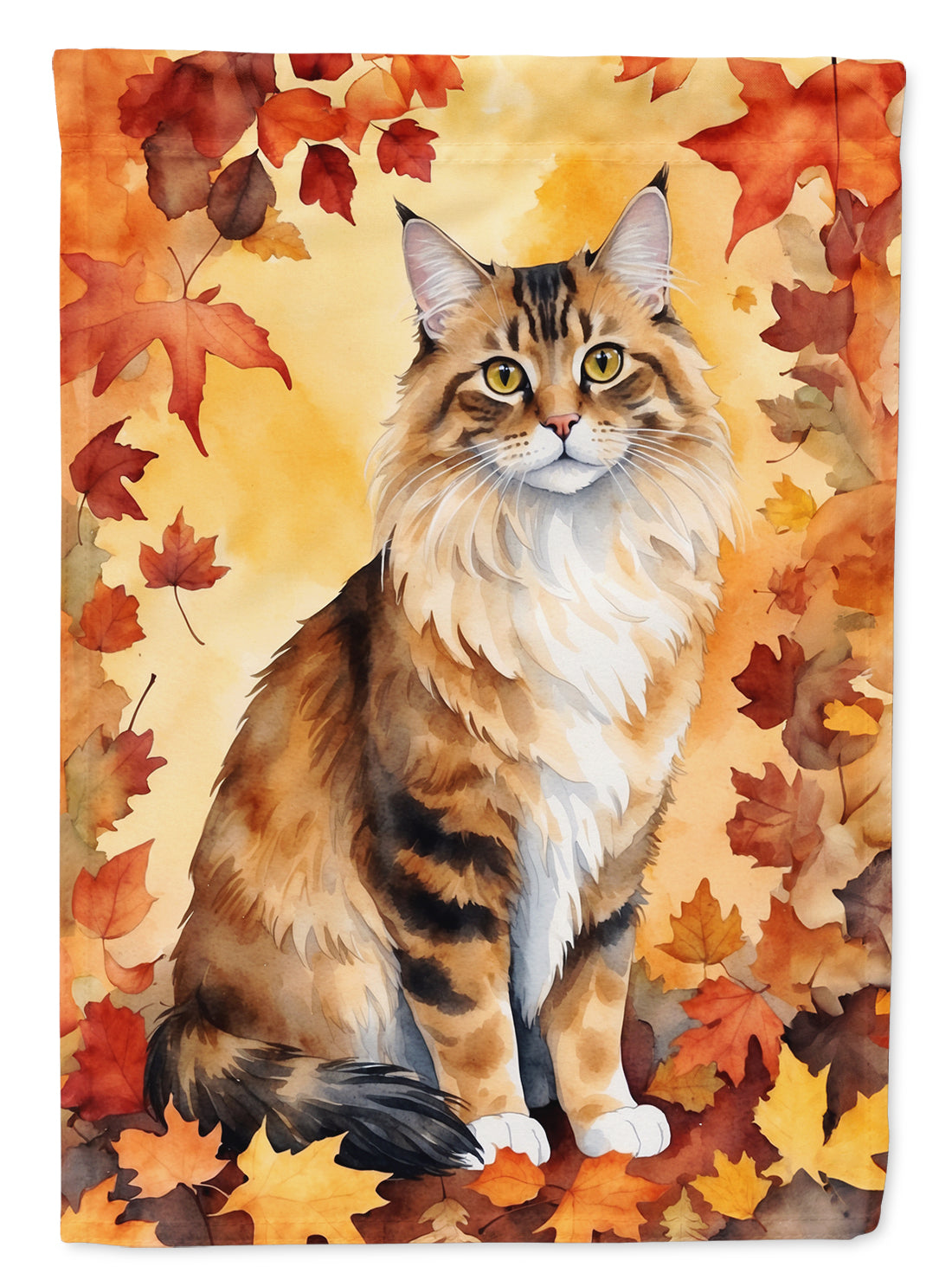 Buy this Cymric Cat in Fall Leaves House Flag