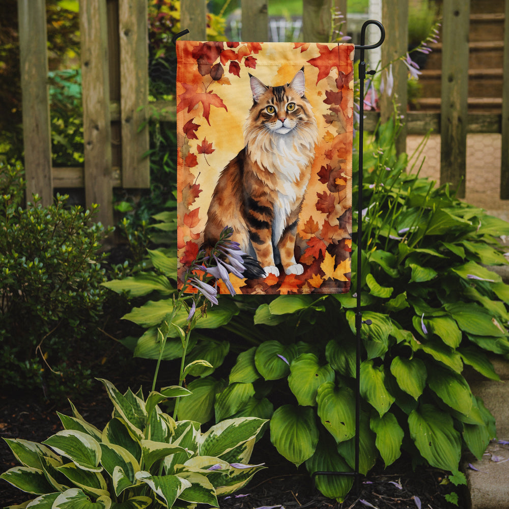 Cymric Cat in Fall Leaves Garden Flag