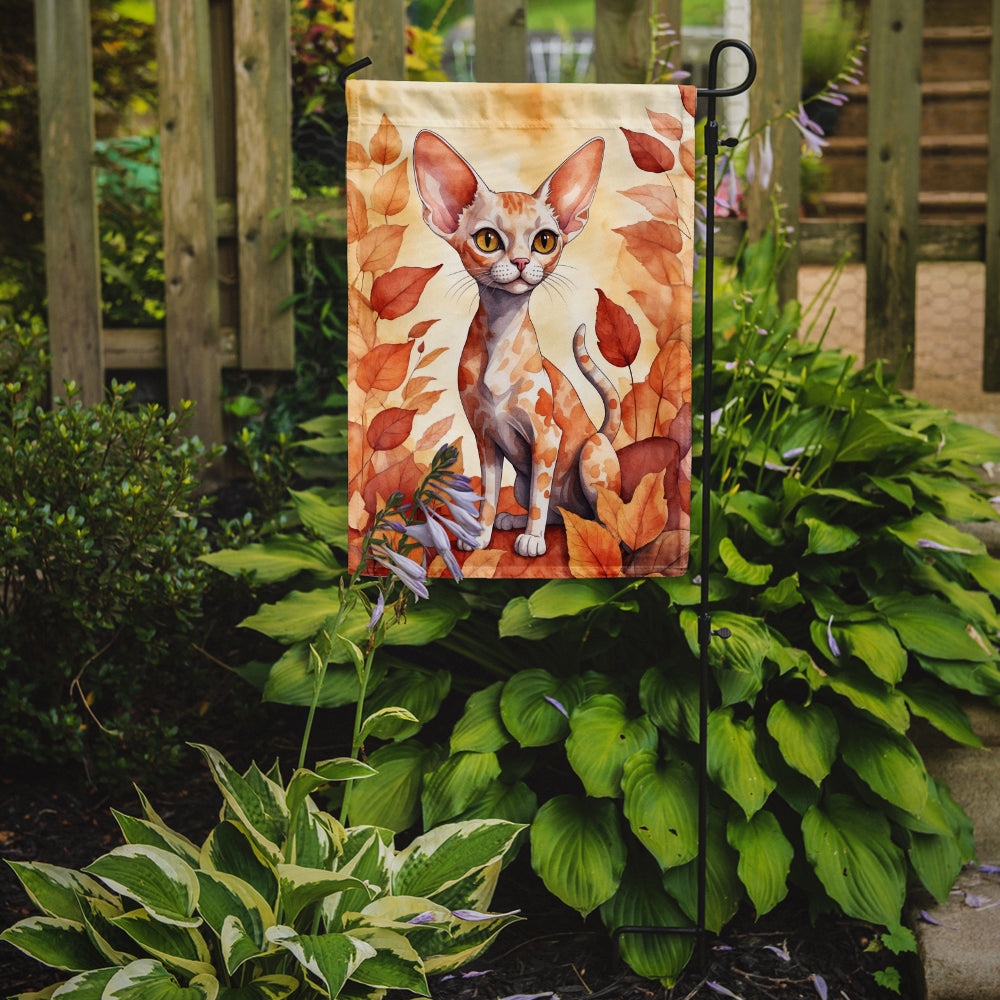 Devon Rex Cat in Fall Leaves Garden Flag