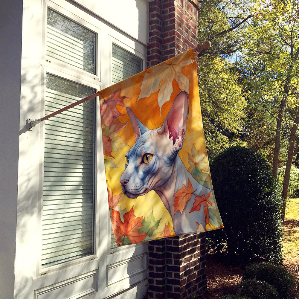 Donskoy Don Sphynx Cat in Fall Leaves House Flag