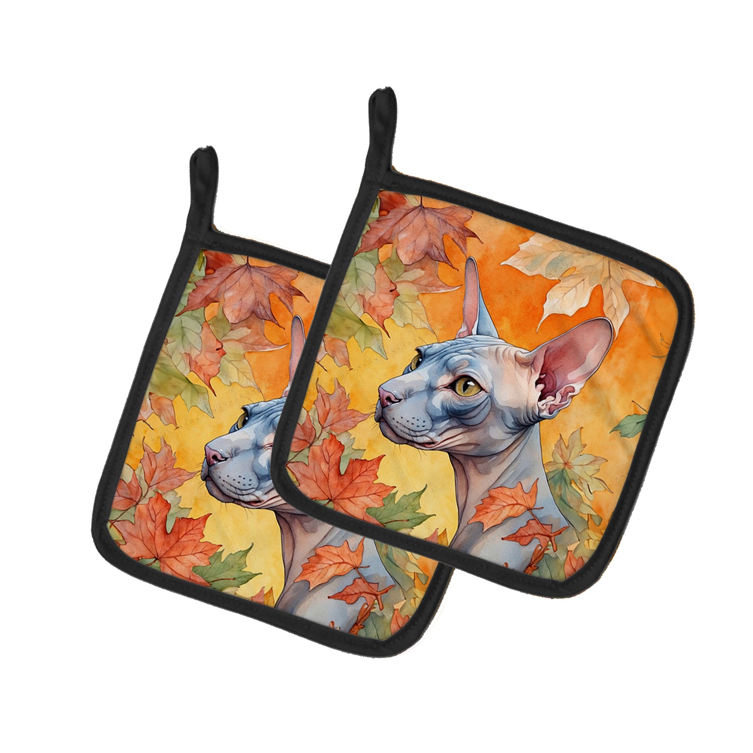Buy this Donskoy Don Sphynx Cat in Fall Leaves Pair of Pot Holders