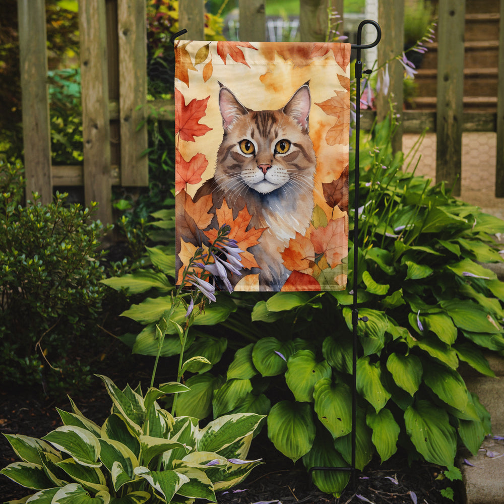 Dwelf Cat in Fall Leaves Garden Flag