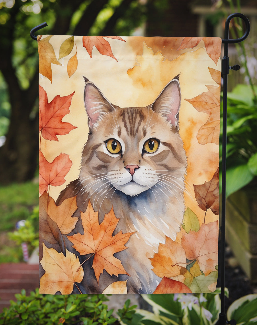 Dwelf Cat in Fall Leaves Garden Flag