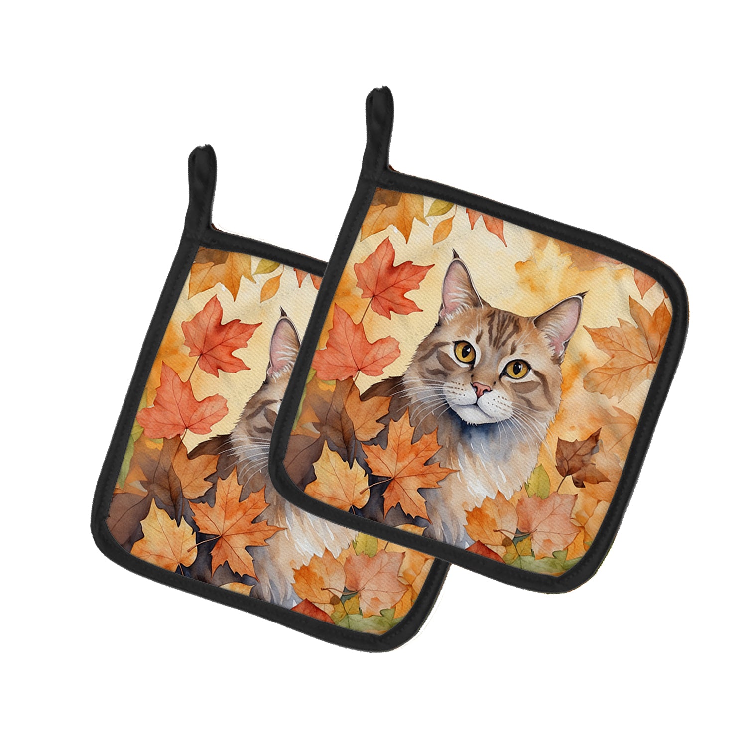Buy this Dwelf Cat in Fall Leaves Pair of Pot Holders