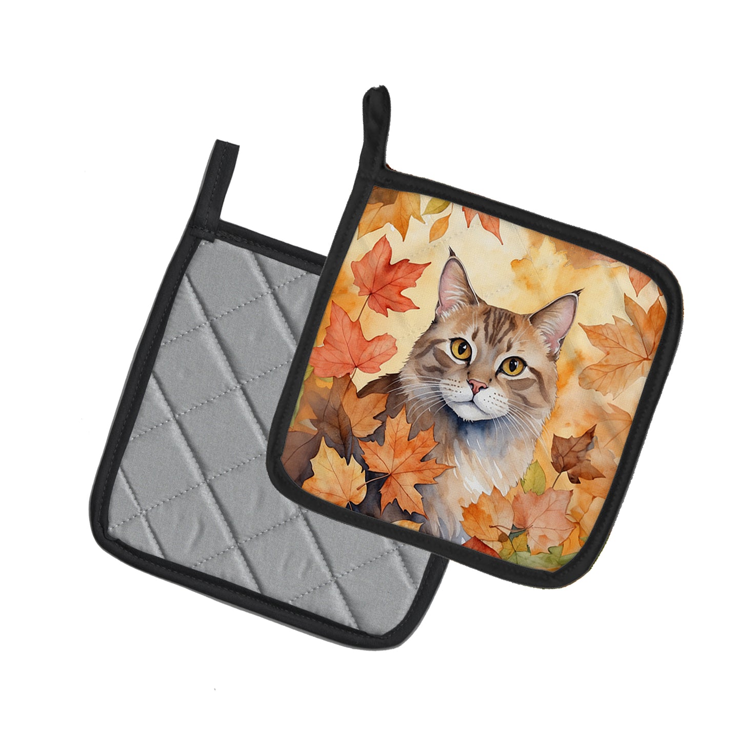 Dwelf Cat in Fall Leaves Pair of Pot Holders